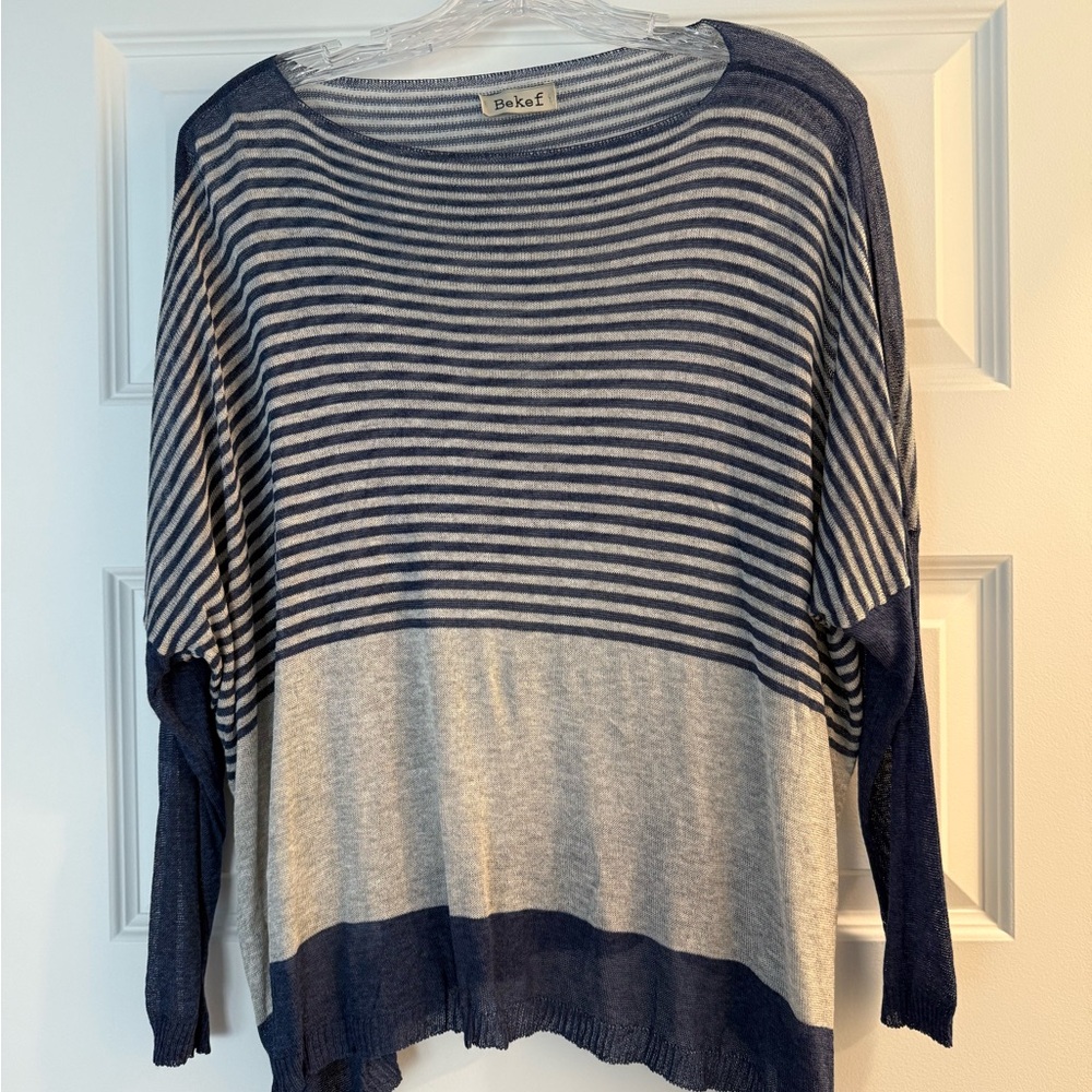 Blue and Gray Striped Sweater